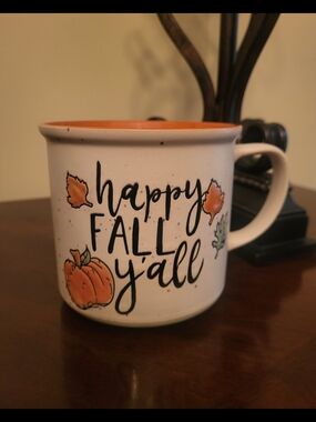 Happy Fall Y'all Ceramic Mug - Orange & White Seasonal Coffee Cup